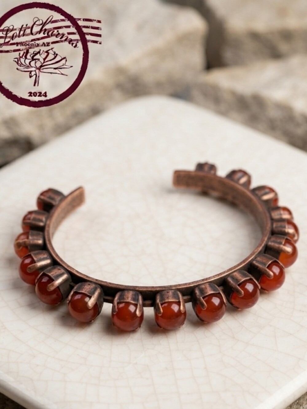 Genuine Carnelian In Classic Bracelet Cuff in Antique Copper